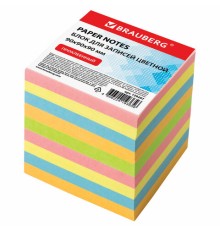 Блок для записей BRAUBERG проклеенный, куб 9х9х9 см, цветной, 129207