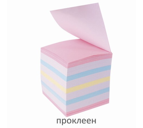 Блок для записей STAFF проклеенный, куб 9х9х9 см, цветной, чередование с белым, 129208