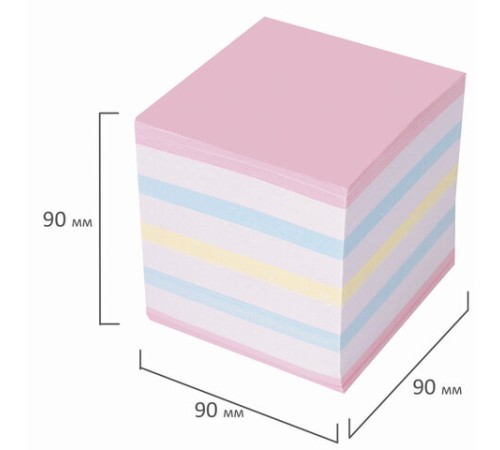 Блок для записей STAFF проклеенный, куб 9х9х9 см, цветной, чередование с белым, 129208