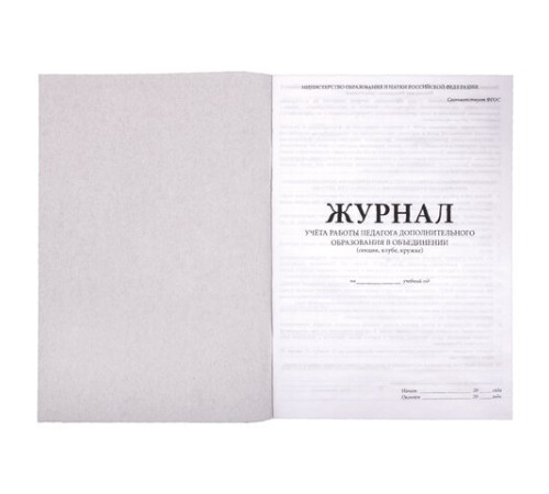 Журнал учёта работы педагога дополнительного образования, 48 л., картон, офсет, А4 200х280 мм, STAFF, 130243