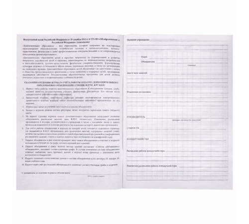 Журнал учёта работы педагога дополнительного образования, 48 л., картон, офсет, А4 200х280 мм, STAFF, 130243