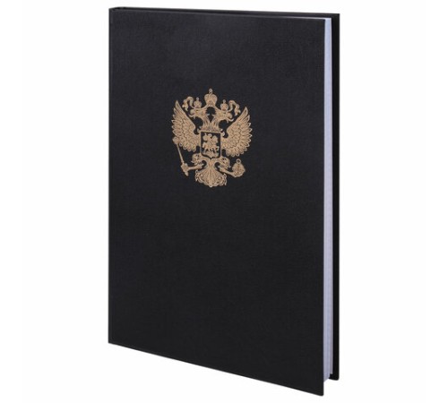 Книга учета 96 л., клетка, твердая, бумвинил, офсет, герб, А4 (200х290 мм), BRAUBERG, черная, 130275