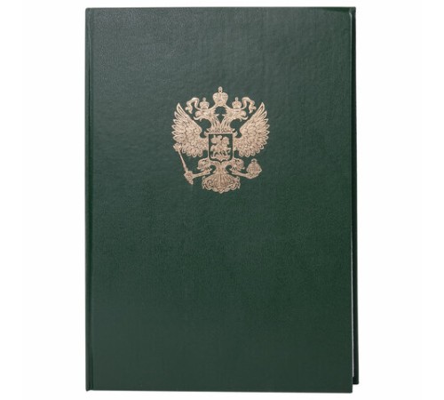 Книга учета 96 л., клетка, твердая, бумвинил, офсет, герб, А4 (200х290 мм), BRAUBERG, зеленая, 130277