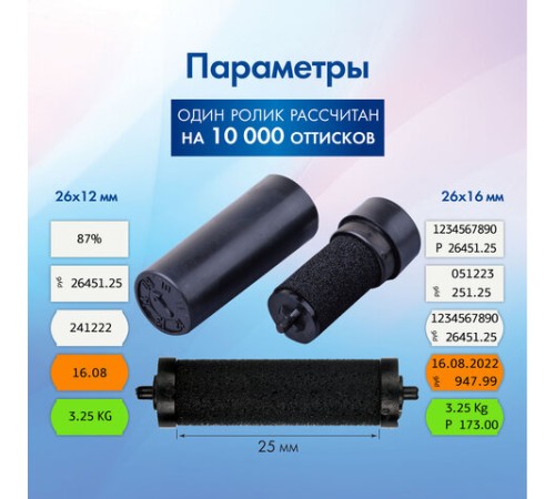 Красящие ролики для этикет-пистолетов, 25 мм, КОМПЛЕКТ 2 шт., 1 и 2-строчные BRAUBERG (290437, 290438), 290440