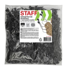 Биркодержатели веревочные с пластиковой пломбой 17 см, STAFF, КОМПЛЕКТ 1000 штук, черные, 291276