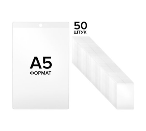 Карман информационный подвесной, ценникодержатель А5, КОМПЛЕКТ 50 шт., ПВХ, BRAUBERG, 291285