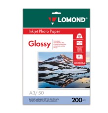 Фотобумага глянцевая БОЛЬШОГО ФОРМАТА, A3, 200 г/м2, односторонняя, 50 листов, LOMOND, 0102024