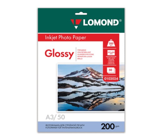 Фотобумага глянцевая БОЛЬШОГО ФОРМАТА, A3, 200 г/м2, односторонняя, 50 листов, LOMOND, 0102024