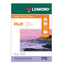 Фотобумага матовая, А4, 170 г/м2, двусторонняя, 100 листов, LOMOND, 0102006