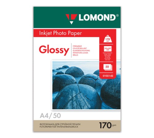 Фотобумага глянцевая, А4, 170 г/м2, односторонняя, 50 листов, LOMOND, 0102142