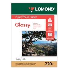 Фотобумага глянцевая, А4, 220 г/м2, двусторонняя, 50 листов, LOMOND, 0102089