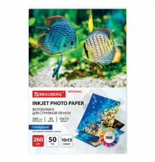 Фотобумага глянцевая, 10х15 см, 260 г/м2, односторонняя, 50 листов, BRAUBERG ORIGINAL, 363976