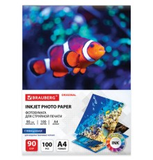 Фотобумага глянцевая, А4, 90 г/м2, односторонняя, 100 листов, BRAUBERG ORIGINAL, 363978