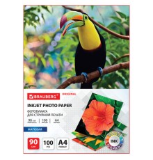Фотобумага матовая, А4, 90 г/м2, односторонняя, 100 листов, BRAUBERG ORIGINAL, 363979