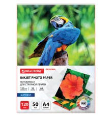 Фотобумага матовая, А4, 120 г/м2, односторонняя, 50 листов, BRAUBERG ORIGINAL, 363981