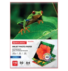 Фотобумага матовая, А4, 140 г/м2, односторонняя, 50 листов, BRAUBERG ORIGINAL, 363983