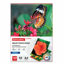 Фотобумага матовая, А4, 180 г/м2, односторонняя, 50 листов, BRAUBERG ORIGINAL, 363987