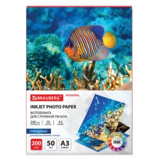 Фотобумага глянцевая БОЛЬШОГО ФОРМАТА, А3, 200 г/м2, односторонняя, 50 листов, BRAUBERG ORIGINAL, 363995