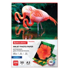 Фотобумага матовая БОЛЬШОГО ФОРМАТА, А3, 200 г/м2, односторонняя, 50 листов, BRAUBERG ORIGINAL, 363996