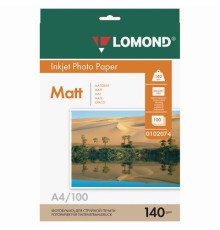 Фотобумага матовая, А4, 140 г/м2, односторонняя, 100 листов, LOMOND, 0102074