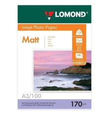 Фотобумага матовая БОЛЬШОГО ФОРМАТА, A3, 170 г/м2, двусторонняя, 100 листов, LOMOND, 0102012