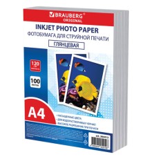 Фотобумага глянцевая, А4, 120 г/м2, односторонняя, 100 листов, ПАКЕТ, BRAUBERG ORIGINAL, 364412