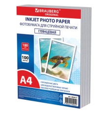 Фотобумага глянцевая, А4, 180 г/м2, односторонняя, 100 листов, ПАКЕТ, BRAUBERG ORIGINAL, 364417