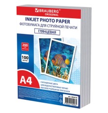 Фотобумага глянцевая, А4, 200 г/м2, односторонняя, 100 листов, ПАКЕТ, BRAUBERG ORIGINAL, 364419