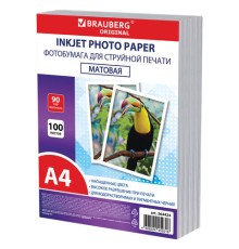 Фотобумага матовая, А4, 90 г/м2, односторонняя, 100 листов, ПАКЕТ, BRAUBERG ORIGINAL, 364424