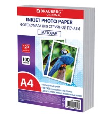 Фотобумага матовая, А4, 120 г/м2, односторонняя, 100 листов, ПАКЕТ, BRAUBERG ORIGINAL, 364425