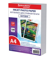 Фотобумага матовая, А4, 230 г/м2, односторонняя, 100 листов, ПАКЕТ, BRAUBERG ORIGINAL, 364432