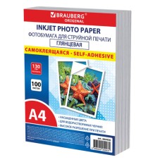 Фотобумага САМОКЛЕЯЩАЯСЯ глянцевая, А4, 130 г/м2, 100 листов, ПАКЕТ, BRAUBERG ORIGINAL, 364436