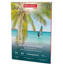 Фотобумага глянцевая, А4, 115 г/м2, односторонняя, 50 листов, BRAUBERG EXTRA, 364477
