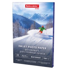 Фотобумага матовая, 10х15 см, 180 г/м2, односторонняя, 50 листов, BRAUBERG EXTRA, 364483