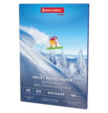 Фотобумага матовая, А4, 180 г/м2, односторонняя, 50 листов, BRAUBERG EXTRA, 364487