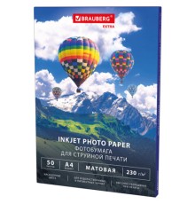 Фотобумага матовая, А4, 230 г/м2, односторонняя, 50 листов, BRAUBERG EXTRA, 364488
