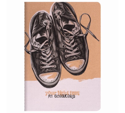 Тетрадь 40 л. в клетку обложка КРАФТ, бежевая бумага 70 г/м2, сшивка, А5 (147х210 мм), SNEAKERS, BRAUBERG, 403759