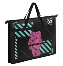 Папка для рисунков и чертежей с ручками BRAUBERG А3, пластик, молния сверху, 