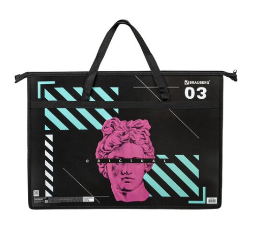 Папка для рисунков и чертежей с ручками BRAUBERG А3, пластик, молния сверху, 