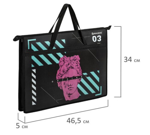 Папка для рисунков и чертежей с ручками BRAUBERG А3, пластик, молния сверху, 