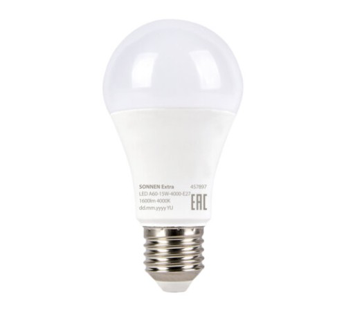 Лампа светодиодная SONNEN EXTRA, 15 (130) Вт, Е27, груша, нейтральный белый, 30000 ч, LED A60-15W-4000-Е27, 457897