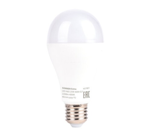 Лампа светодиодная SONNEN EXTRA, 25 (200) Вт, Е27, груша, нейтральный белый, 30000 ч, LED A65-25W-4000-Е27, 457901
