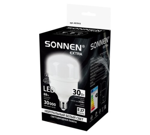 Лампа светодиодная SONNEN EXTRA, 30 (250) Вт, Е27, цилиндр, нейтральный белый, 30000 ч, LED Т100-30W-4000-Е27, 457915