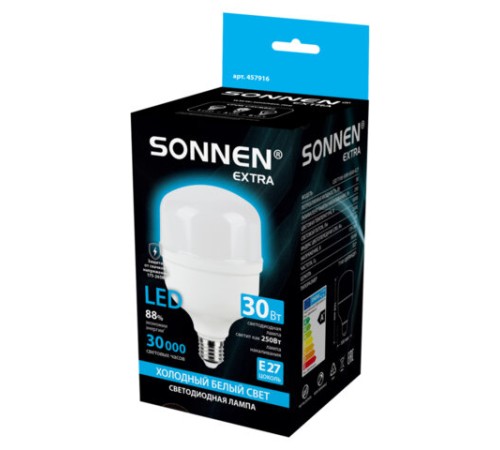 Лампа светодиодная SONNEN EXTRA, 30 (250) Вт, Е27, цилиндр, холодный белый, 30000 ч, LED Т100-30W-6500-Е27, 457916