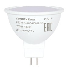 Лампа светодиодная SONNEN EXTRA, 8 (70) Вт, GU5.3, софит, нейтральный белый, 30000 ч, LED MR16-8W-4000-GU5.3, 457917