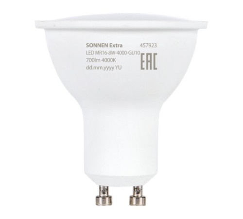 Лампа светодиодная SONNEN EXTRA, 8 (70) Вт, GU10, софит, нейтральный белый, 30000 ч, LED MR16-GU10-8W-4000, 457923