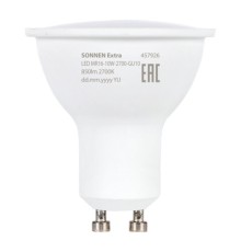 Лампа светодиодная SONNEN EXTRA, 10 (90) Вт, GU10, софит, теплый белый, 30000 ч, LED MR16-GU10-10W-2700, 457926