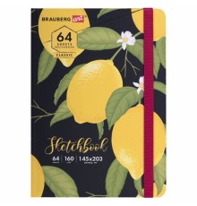 Скетчбук, белая бумага 160 г/м2, 145х203 мм, 64 л., резинка, твердый, BRAUBERG ART CLASSIC 