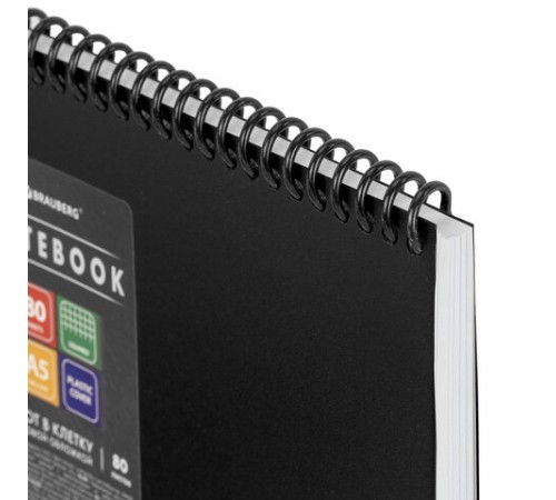 Блокнот А5 80 л., спираль пластиковая, обложка пластик, клетка, BRAUBERG 