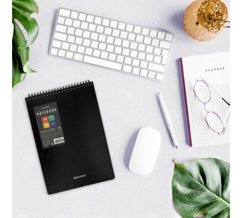 Блокнот А5 80 л., спираль пластиковая, обложка пластик, клетка, BRAUBERG 